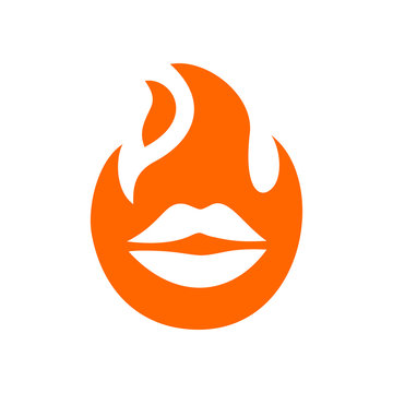Lips and fire logo template, mouth on fire symbol, hot lip icon design