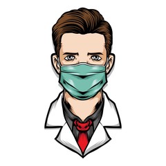male doctor wear medical mask vector