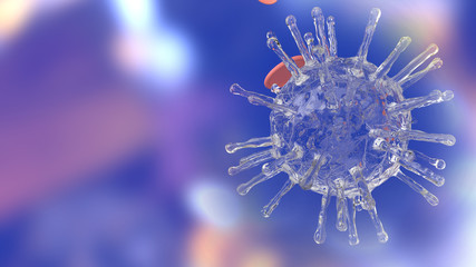 covid 19  virus 3d rendering blue tone  for medical content.