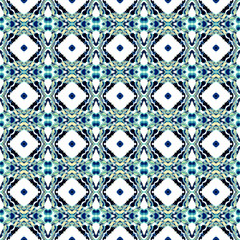 Mosaic Ethnic  Art. Blue, Cyan, Indigo Textile. 