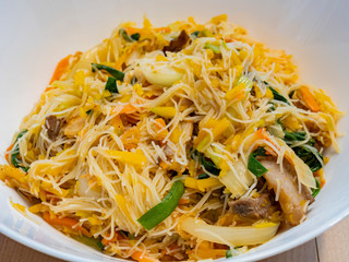 Close up shot of the delicious fried rice noodle