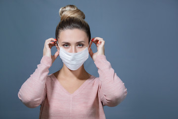 Woman in medical mask. Coronavirus. Covid-19. 2019-ncov.