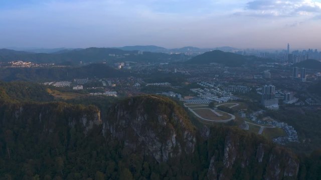 4k Scenic Aerial View of Bukit Tabur Quartz Ridge revealing City View, Kuala Lumpur