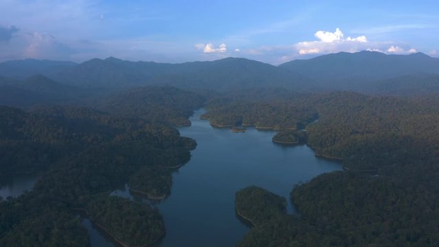 4k Dramatic Aerial View of Klang Date Dam near Bukit Tabur Quartz Ridge, Kuala Lumpur. Push in Shot