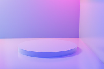 Abstract Empty Circle Pedestal in Blue Pink vibrant light Stage minimal background for present content advertising banner product design mockup. 3D illustration