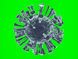 Coronavirus cell 3d render illustration isolated on green screen chroma key background