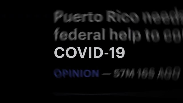 COVID-19 text highlighted among random text, similar to newspaper articles across the globe. Coronavirus concept.