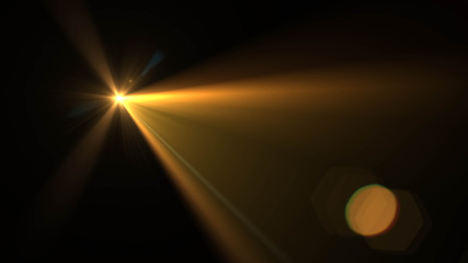 Abstract stylish light effect on a black background. Gold glowing neon line. Golden luminous dust...