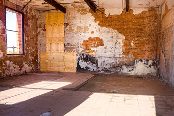 Grungy interior of a derelict building