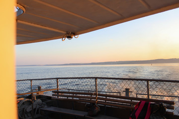 Shops on the boat, sunny weather