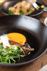 Deep fried stir fry eggplant with cheese sauce and lettuce