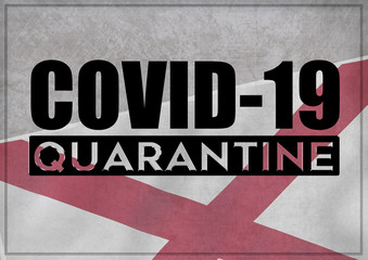 Fototapeta premium COVID-19 lockdown and prevention concept against the coronavirus outbreak and pandemic. Text writed with background of waving flag of the states of USA. State of Alabama 3D illustration.