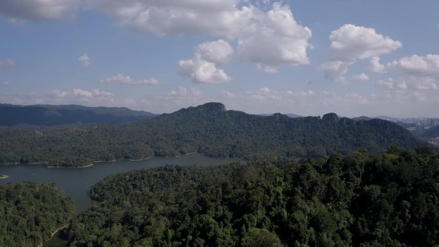 4k Scenic Aerial View of Bukit Tabur Quartz Ridge revealing Klang Gate Dam, Kuala Lumpur
