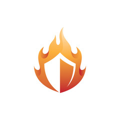 Shield Security Safety and Fire Flame Logo Icon