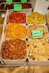 Bins of Shredded Nuts at Market in Israel