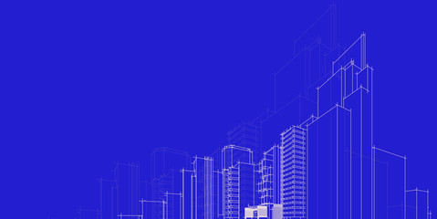 Perspective outline architecture building 3d illustration, modern urban architecture abstract background design