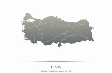 turkey map. european countries map with gray gradient. europe of modern vector map series.