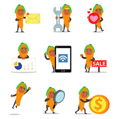 Set character of man eats carrot as his healthy menu.