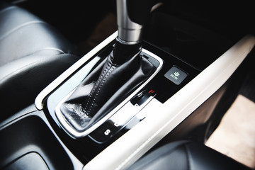 Automatic car transmission shift lever interior car detail - automatic gear and button econ mode...