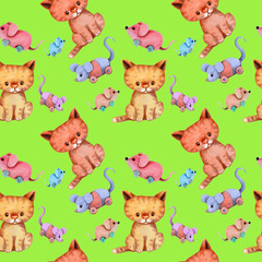 Seamless pattern with cats and mice for chilldren