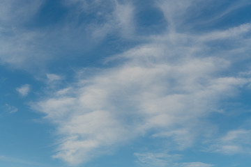 Puffy wispy clouds in blue sky