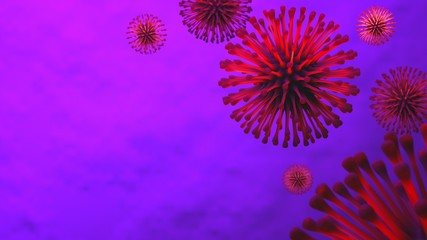 Fototapeta premium 3d render, Corona virus disease COVID-19 under the microscope medical illustration , Pandemic medical health risk concept with disease cell as a 3D render.