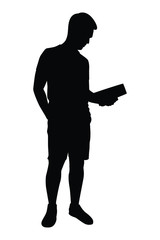 Reading man with book silhouette vector on white