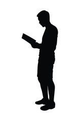 Reading man with book silhouette vector on white