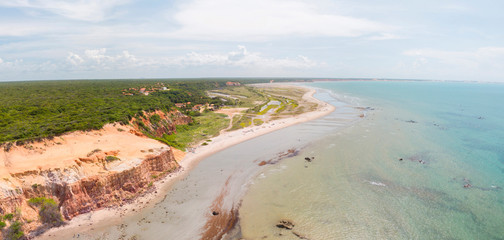 Aerial Image of Ponta Grossa Beach close to Canoa Quebrada, east shore of Ceara State, Brazil