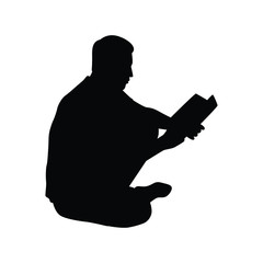 Reading man with book silhouette vector on white