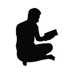 Reading man with book silhouette vector on white