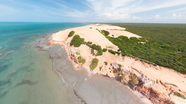 Aerial Image of Ponta Grossa Beach close to Canoa Quebrada, east shore of Ceara State, Brazil