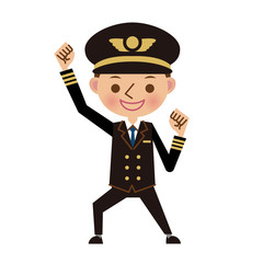 ガッツポーズをして元気な表情のパイロット