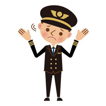 recommend clip art: お手上げのポーズをして困った表情のパイロット