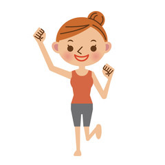 フィットネスする女性のガッツポーズ