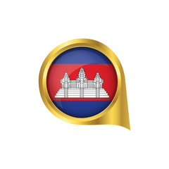 Flag of Cambodia, location map pin, pointer flag Cambodia, button gold, Icon country . Vector Illustration EPS10.