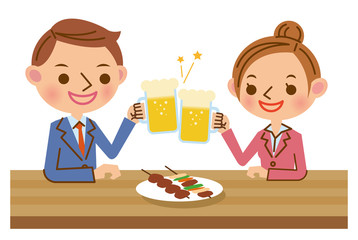生ビールで乾杯するビジネスマンとビジネスウーマン © 8suke