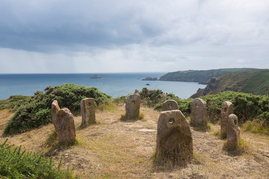 Scenery with Stone Circle "Sark Henge" on the Channel Island of Sark