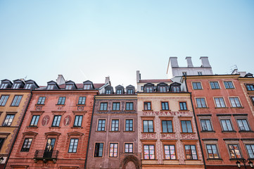 Fototapeta premium Buildings of the Old Town Square in Warsaw, Poland on a spring day.
