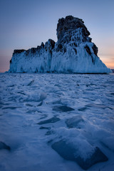 Frozen rocks mountain in winter Lake Baikal Siberia Russia