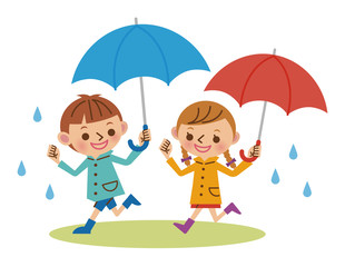 雨の日、雨傘と雨がっぱ