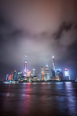 Naklejka premium Night scene of Shanghai city, China