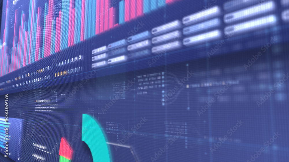 Poster business stock market, trading, info graphic with animated graphs, charts and data numbers insight a
