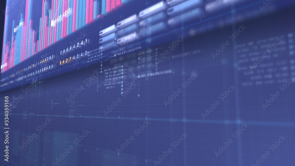 Poster business stock market, trading, info graphic with animated graphs, charts and data numbers insight a