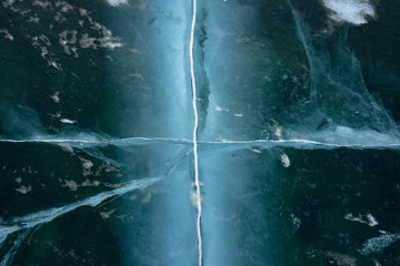 Patterns in the ice on Lake Baikal Siberia in winter