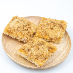 Thai Food and Thai Dessert ,Crispy Rice Cracker with dried shredded pork