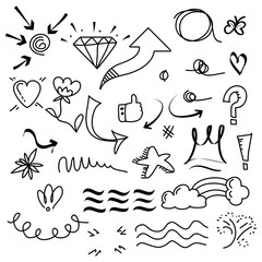 hand drawn set of abstract doodle elements. use for concept design. isolated on white background. vector illustration