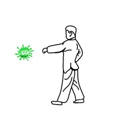 Sketch design of illustration Punching the virus 