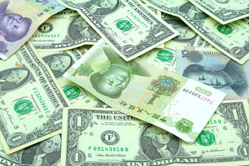 Fototapeta na wymiar Money Dollar, USA and China, currency exchange concept