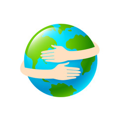 Globe hands. Embrace planet earth. Earth day concept. Illustration isolated on white background.
